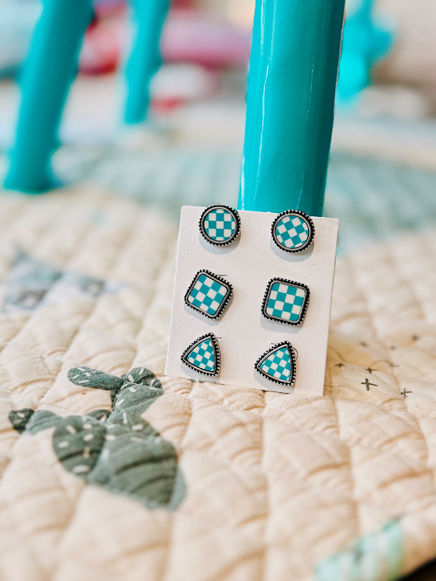 Western Checker Stud Earring Set - Cassie's Creekside Boutique