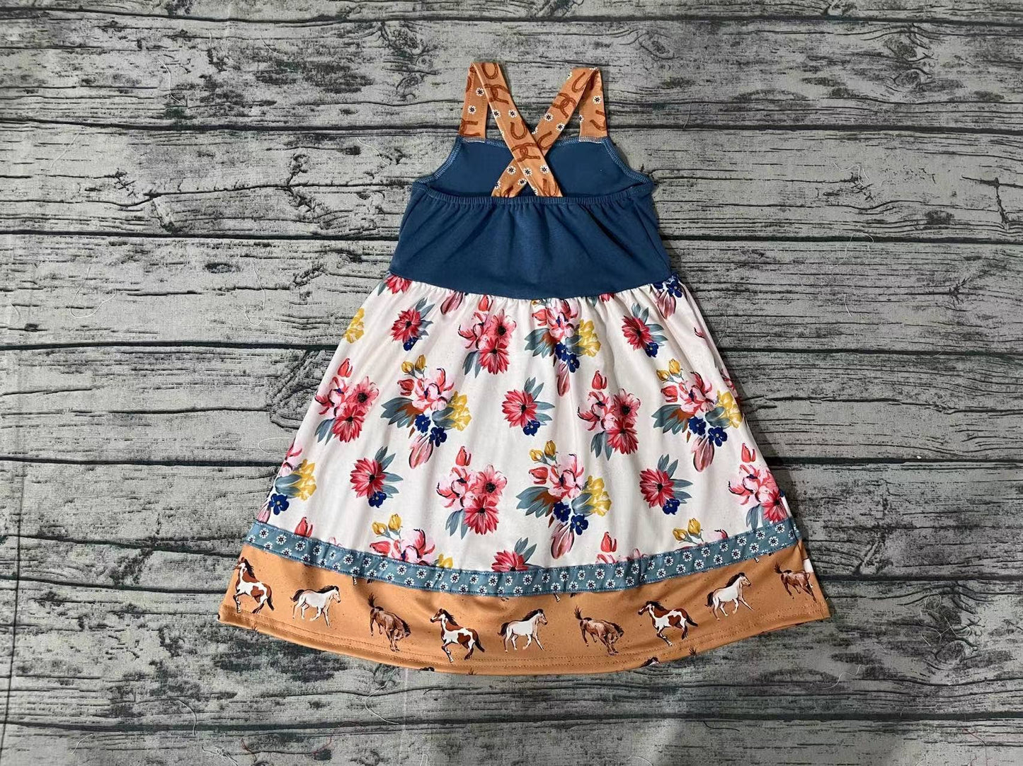 Girls Horses and Floral Strappy Dress