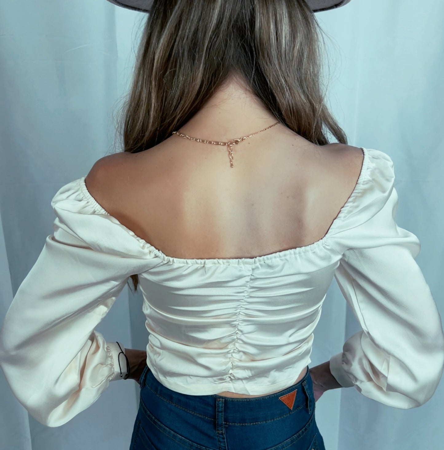 Ivory Lace Up Crop - Cassie's Creekside Boutique