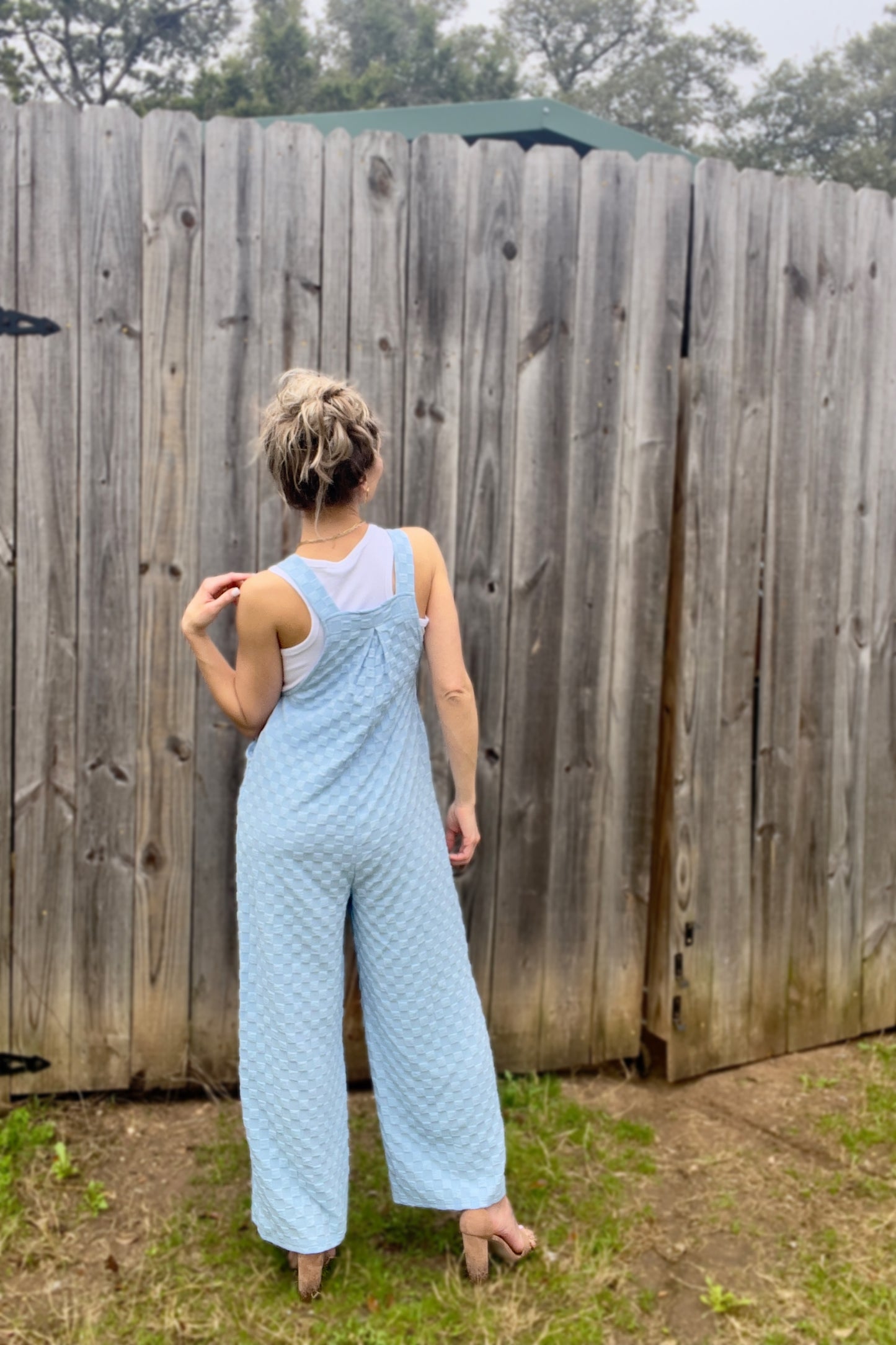 Checkered Blue Wide Leg Overall - Cassie's Creekside Boutique
