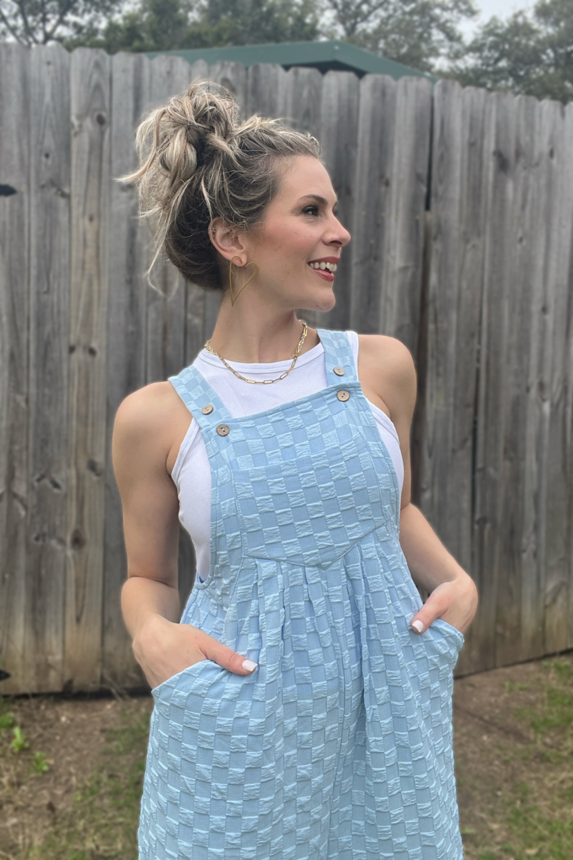 Checkered Blue Wide Leg Overall - Cassie's Creekside Boutique