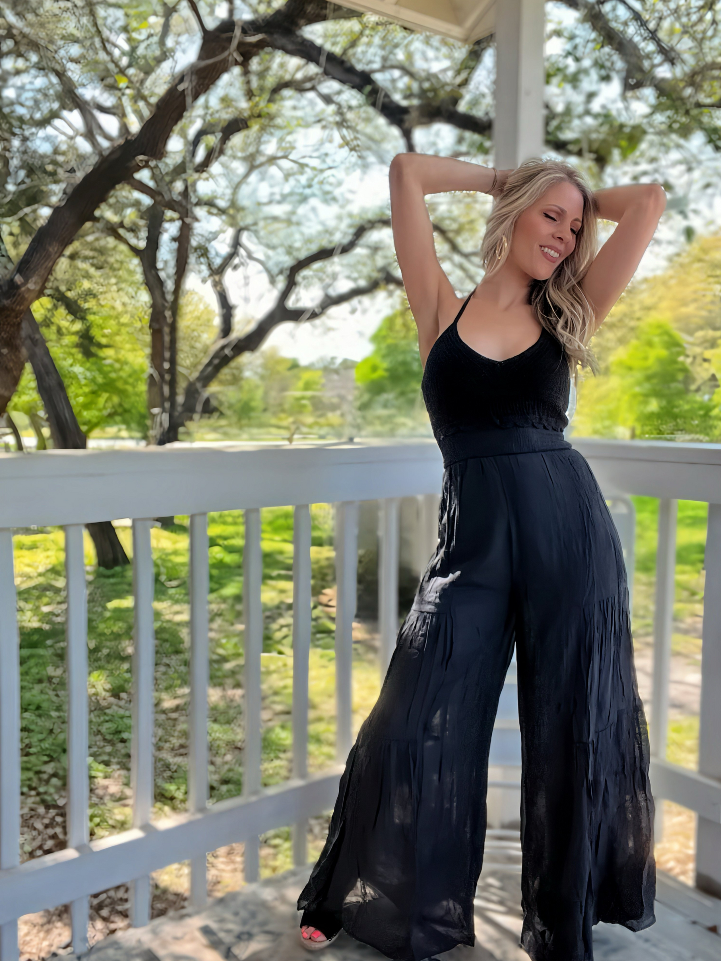 Black Crochet Knit Halter Jumpsuit