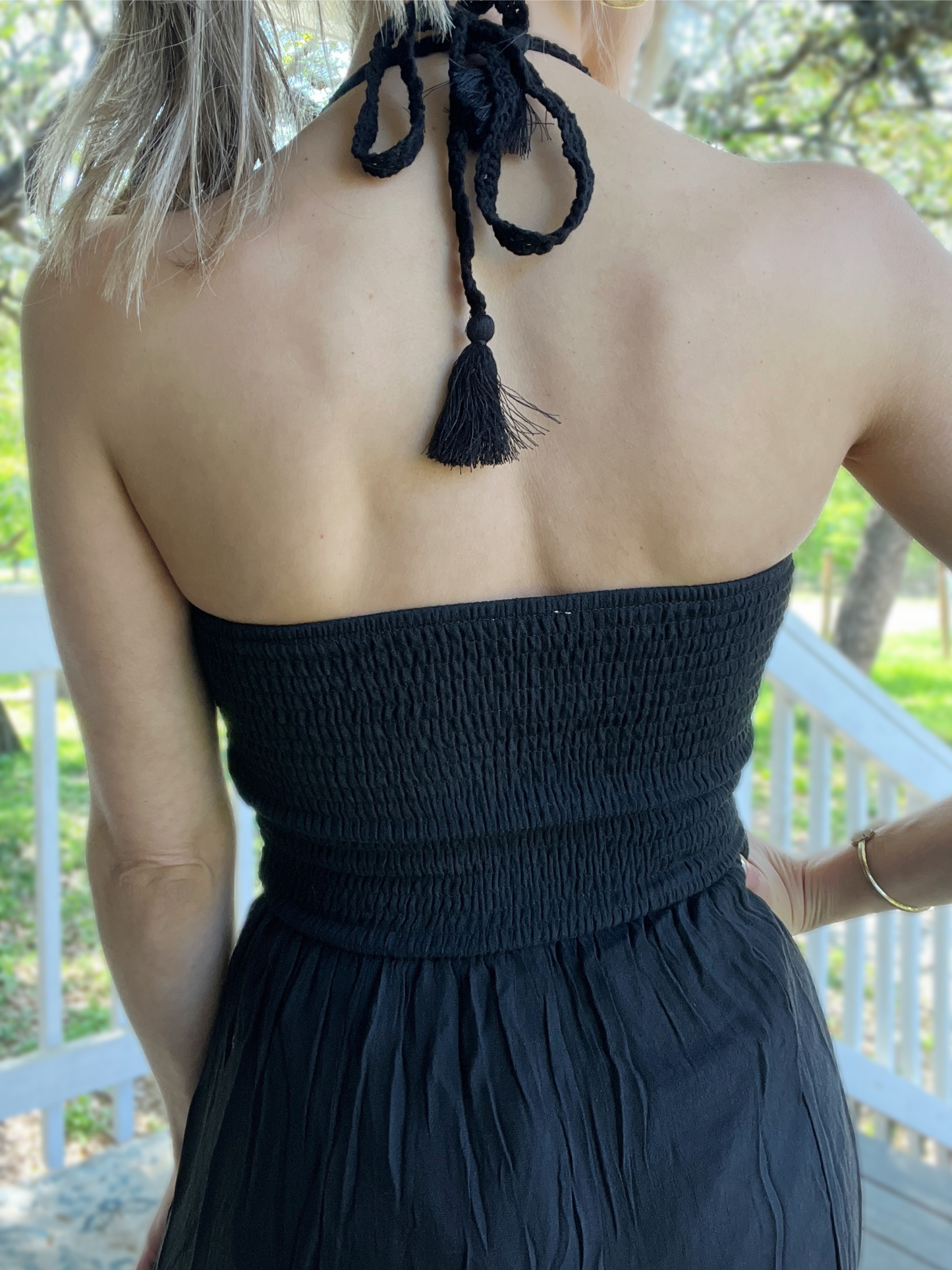 Black Crochet Knit Halter Jumpsuit