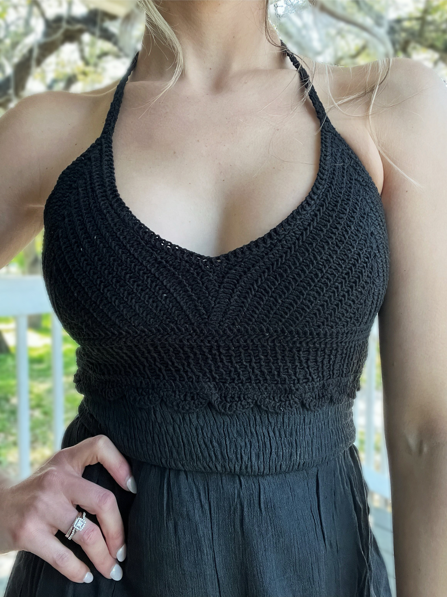 Black Crochet Knit Halter Jumpsuit