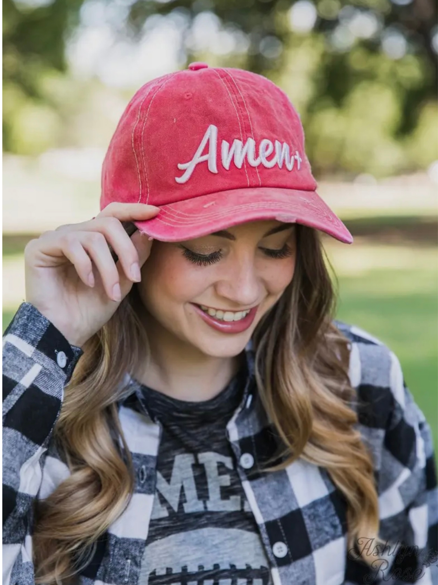 Amen Red Distressed Hat