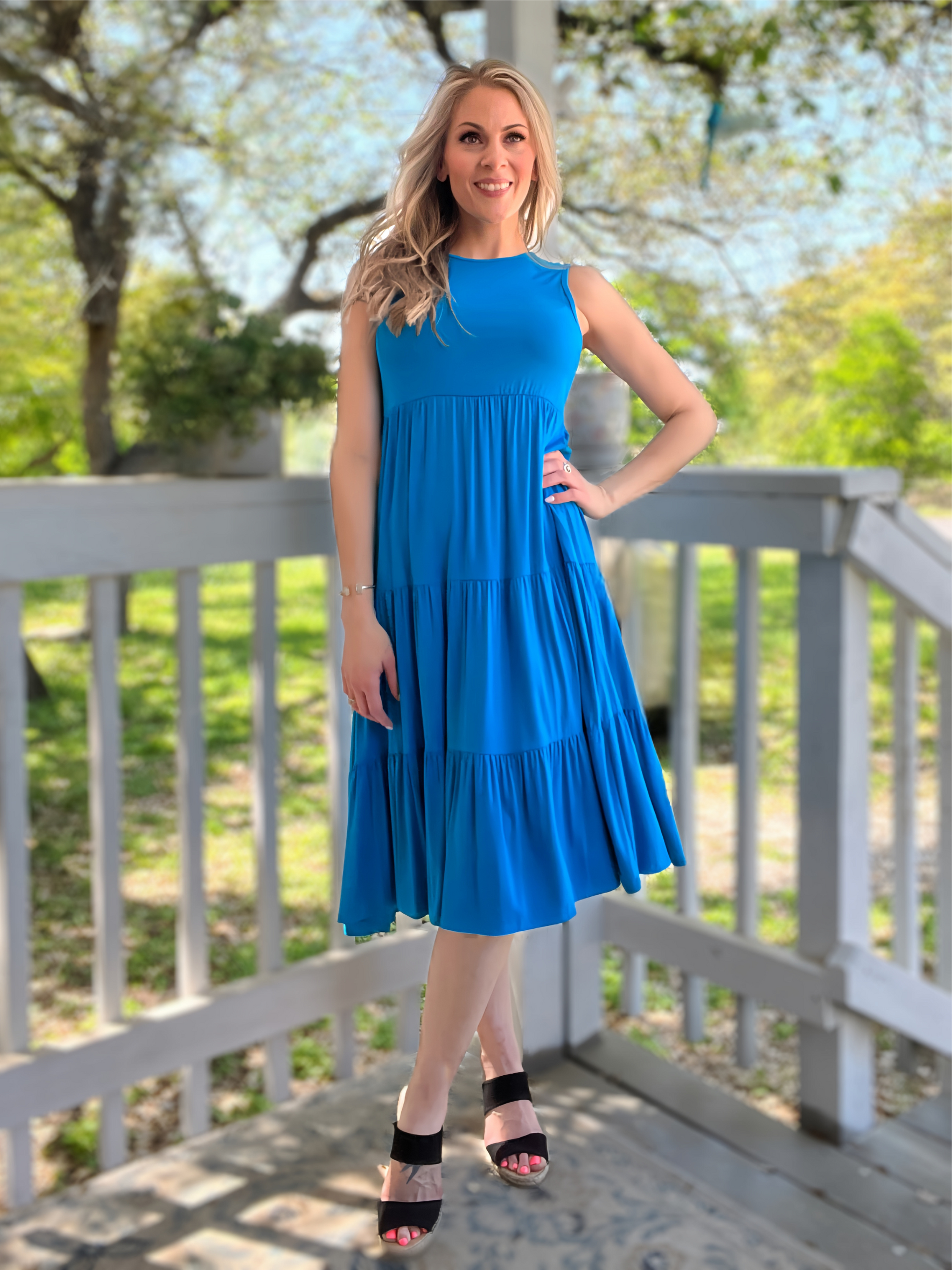 Bold in Blue Tiered Dress - Cassie's Creekside Boutique
