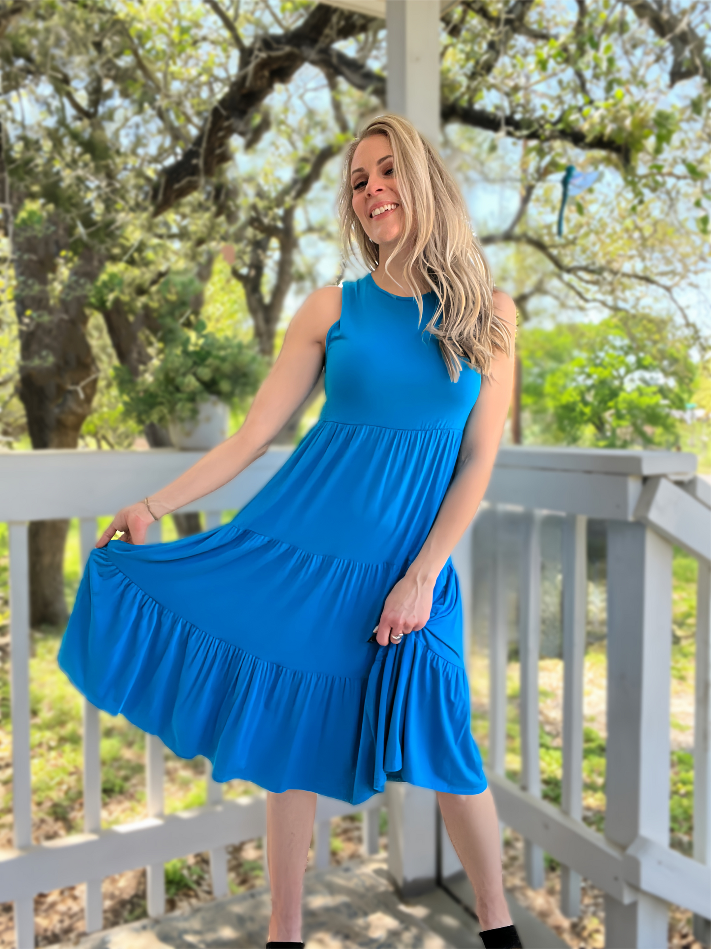 Bold in Blue Tiered Dress - Cassie's Creekside Boutique