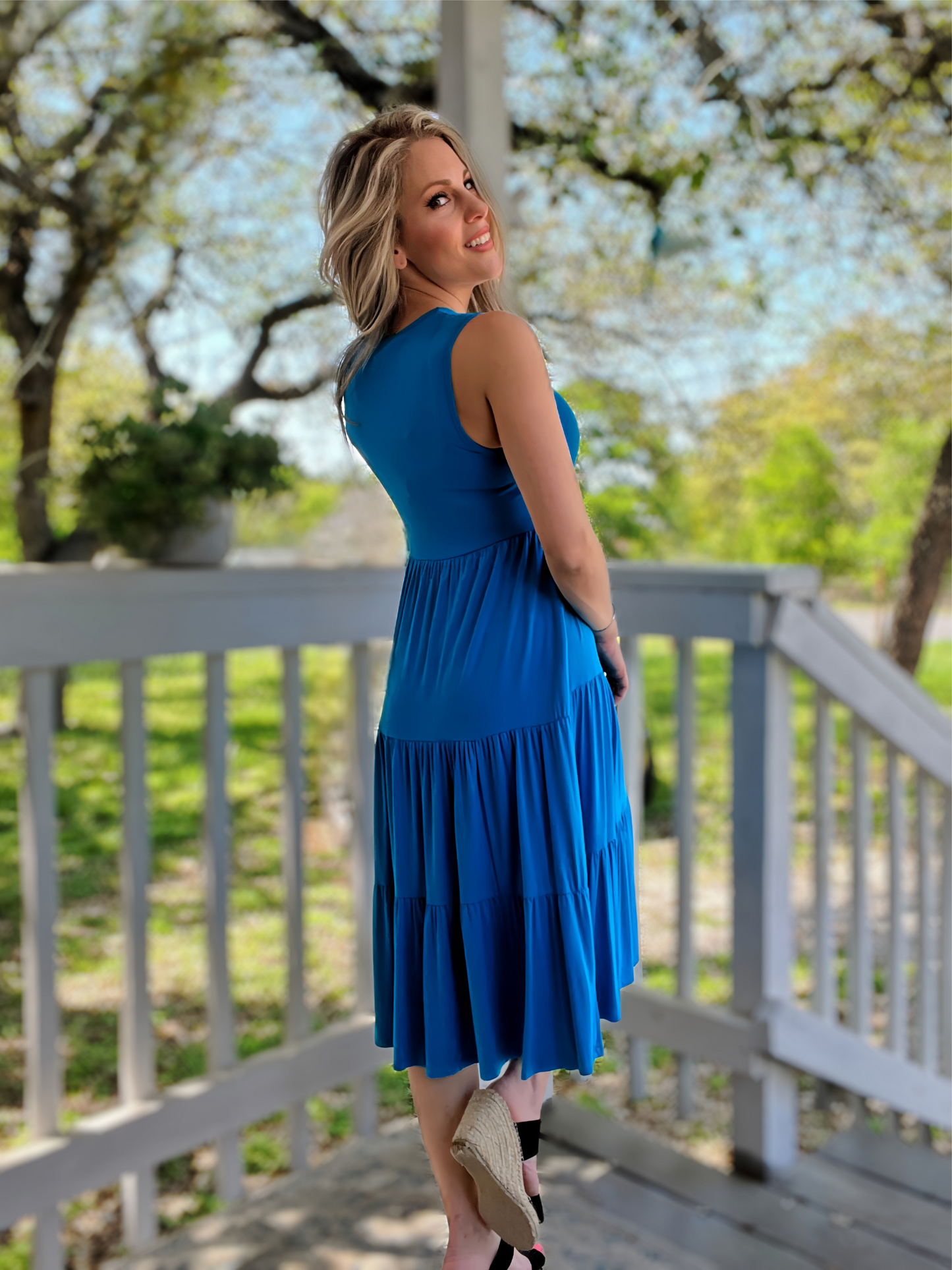 Bold in Blue Tiered Dress - Cassie's Creekside Boutique