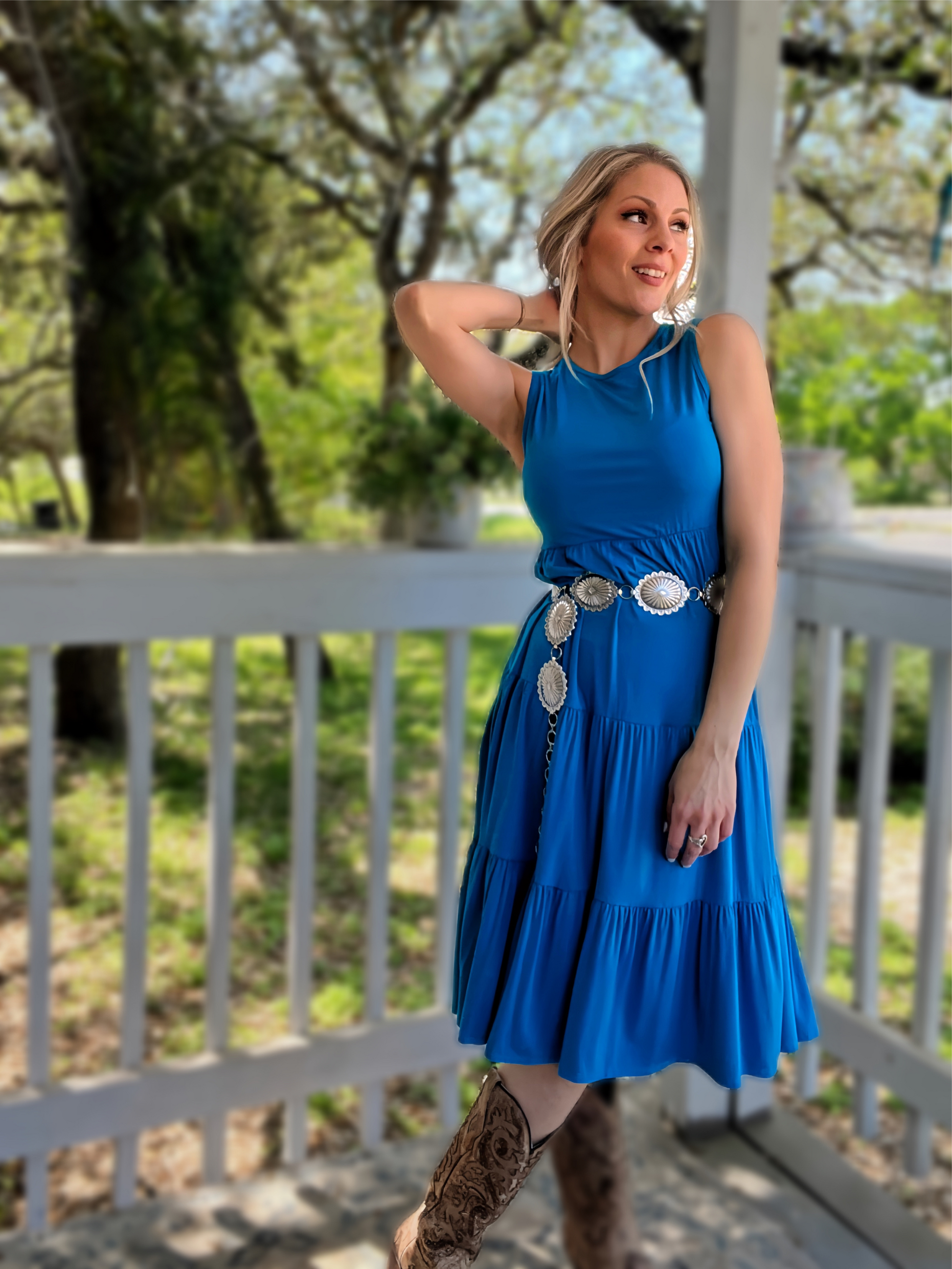 Bold in Blue Tiered Dress - Cassie's Creekside Boutique