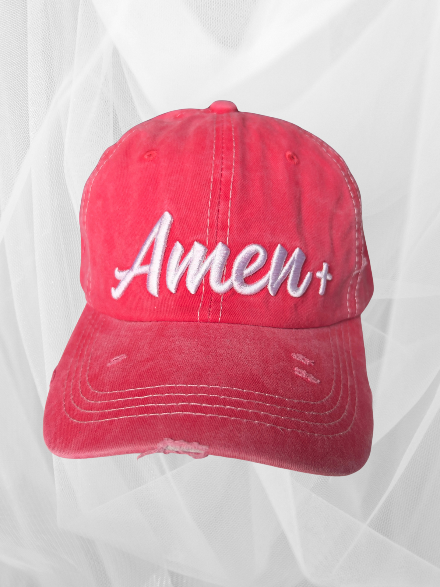 Amen Red Distressed Hat