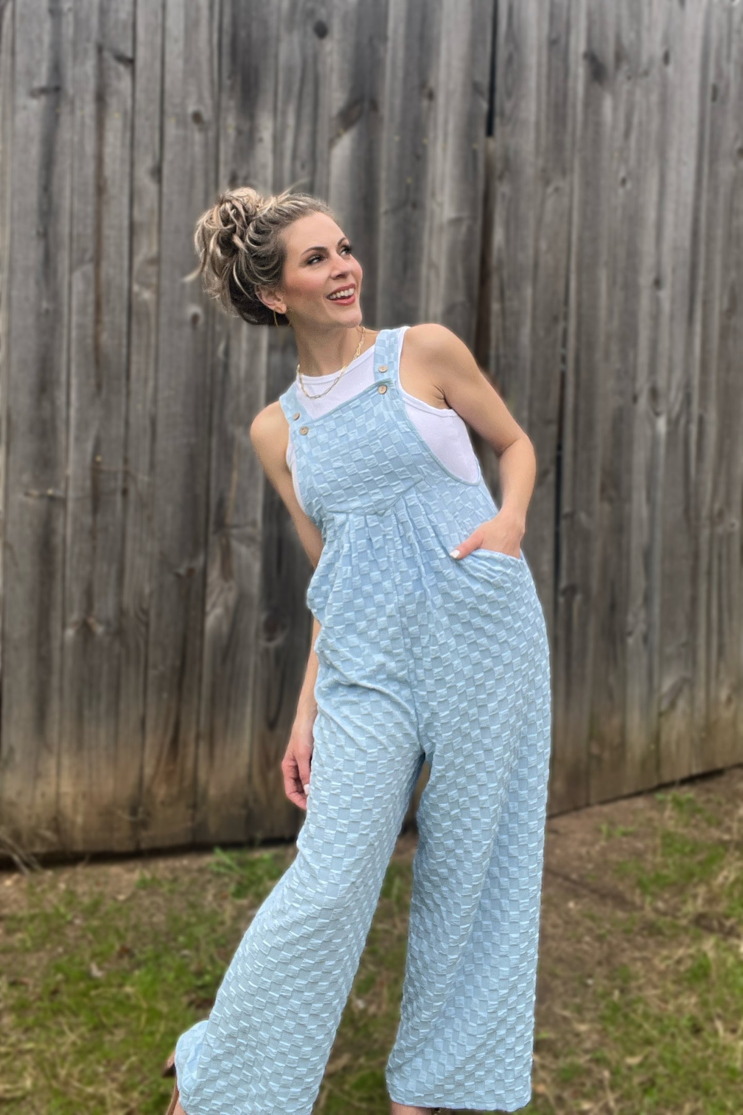 Checkered Blue Wide Leg Overall - Cassie's Creekside Boutique