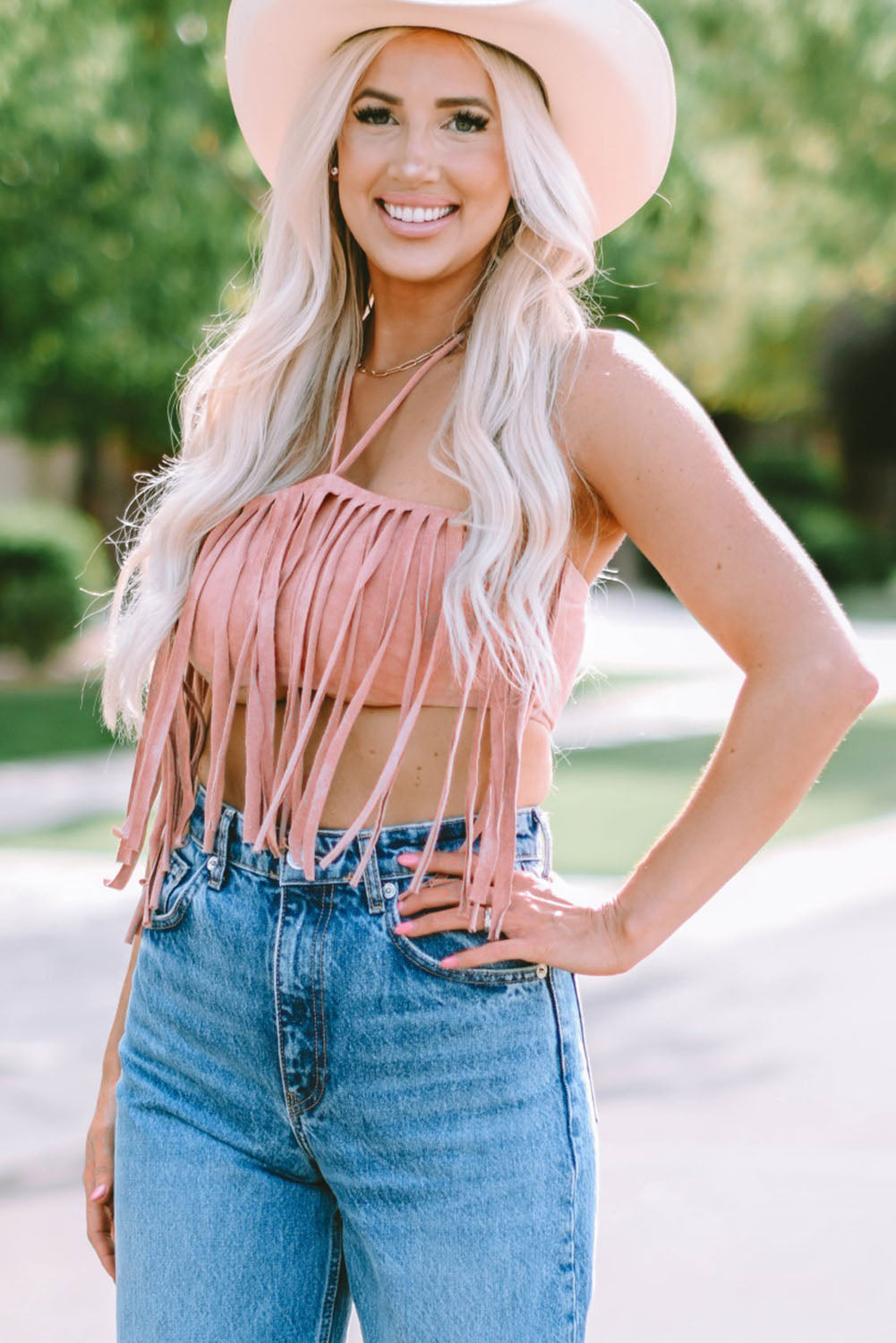 Pink Tassel Drawstring Bandeau Crop Tank Top - Cassie's Creekside Boutique