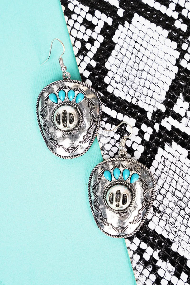 Silvertone Oaklee Cowgirl Hat Earrings - Cassie's Creekside Boutique