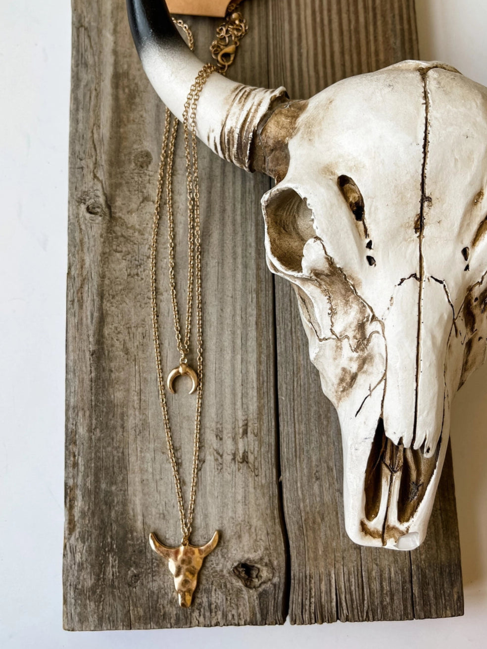 Hammered Matte Gold Layered Steer Necklace - Cassie's Creekside Boutique