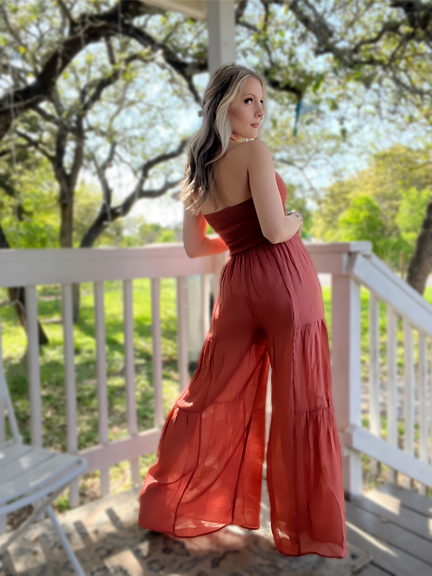 Texas Rust Crochet Knit Halter Jumpsuit