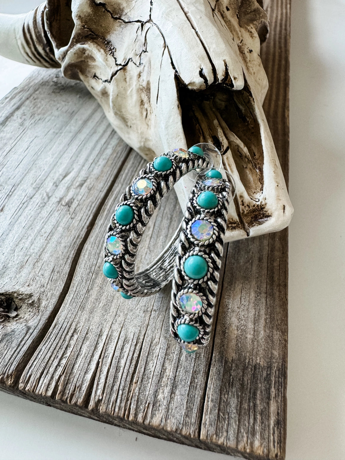 Western Roped In Stone Hoop Earrings - Cassie's Creekside Boutique