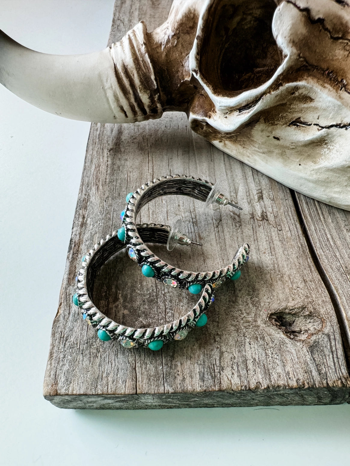 Western Roped In Stone Hoop Earrings - Cassie's Creekside Boutique