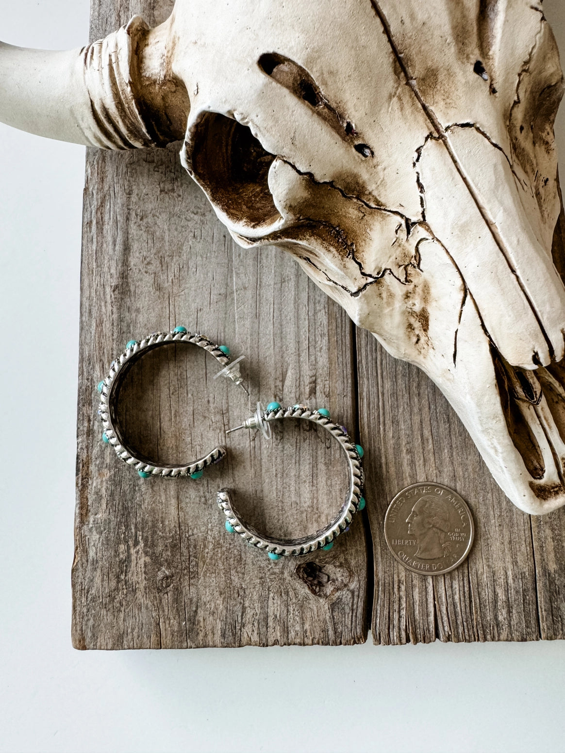 Western Roped In Stone Hoop Earrings - Cassie's Creekside Boutique