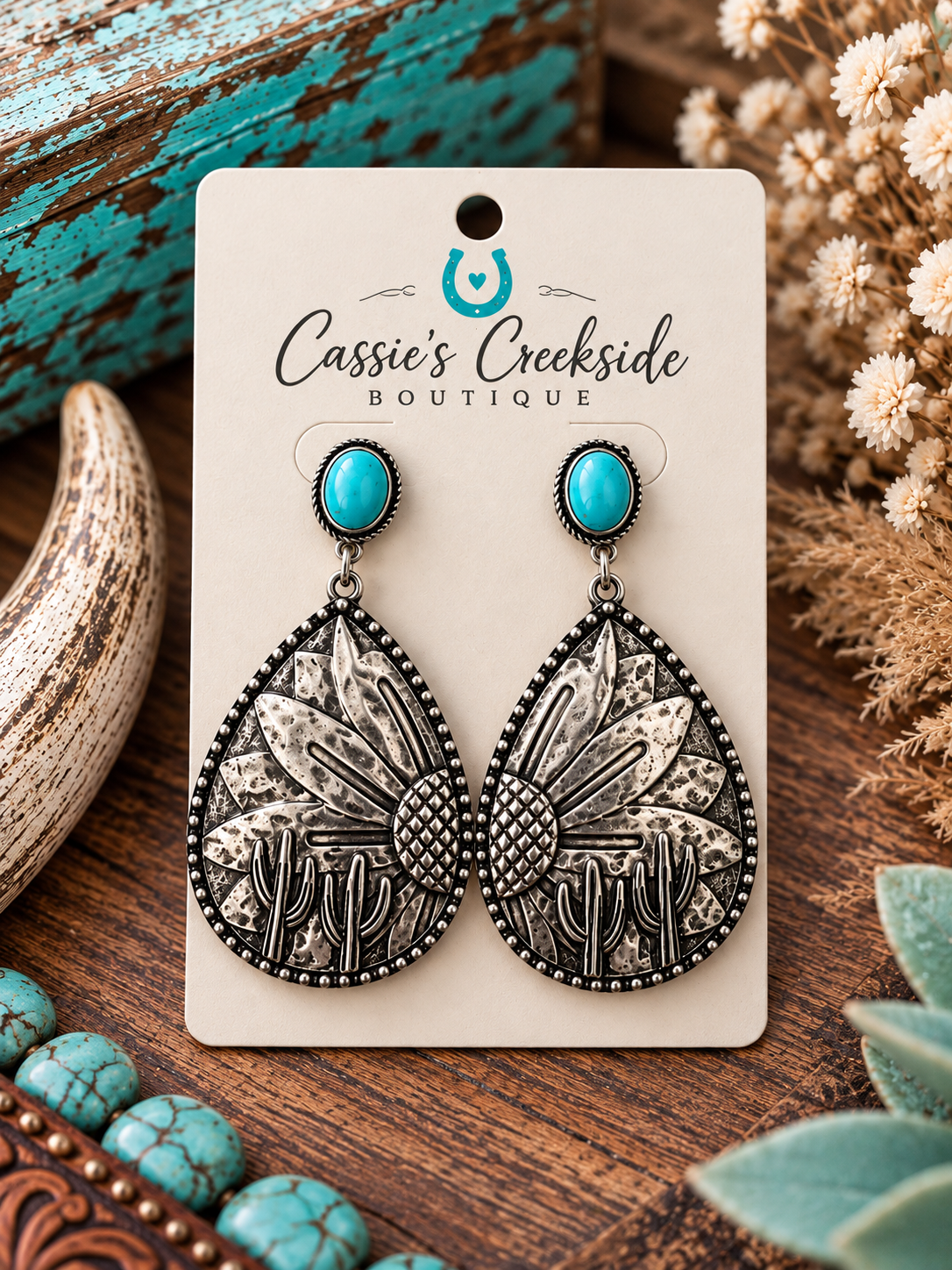 Desert Bloom Turquoise Cactus Earrings