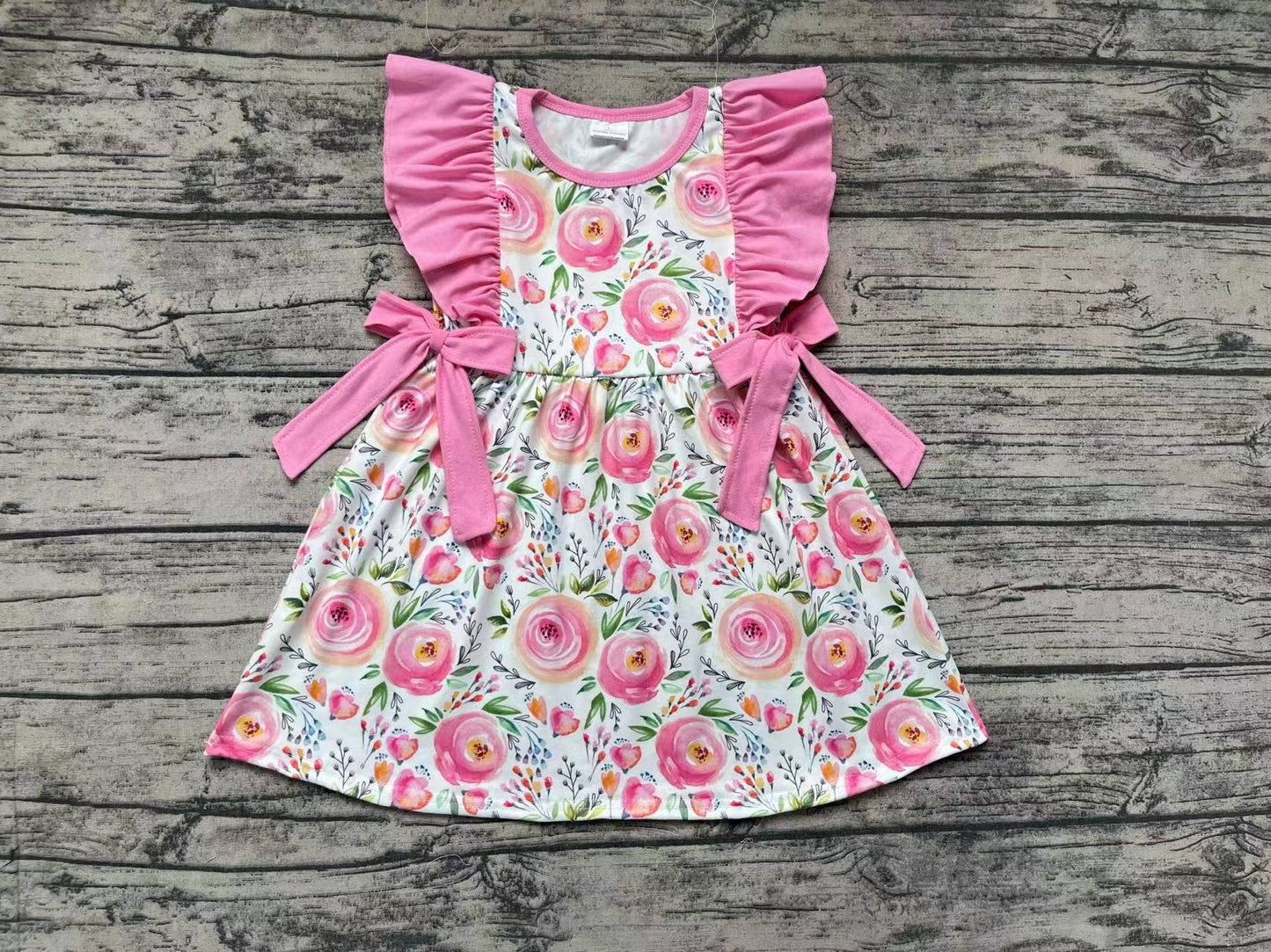 Girls Pink Roses and Bows Dress