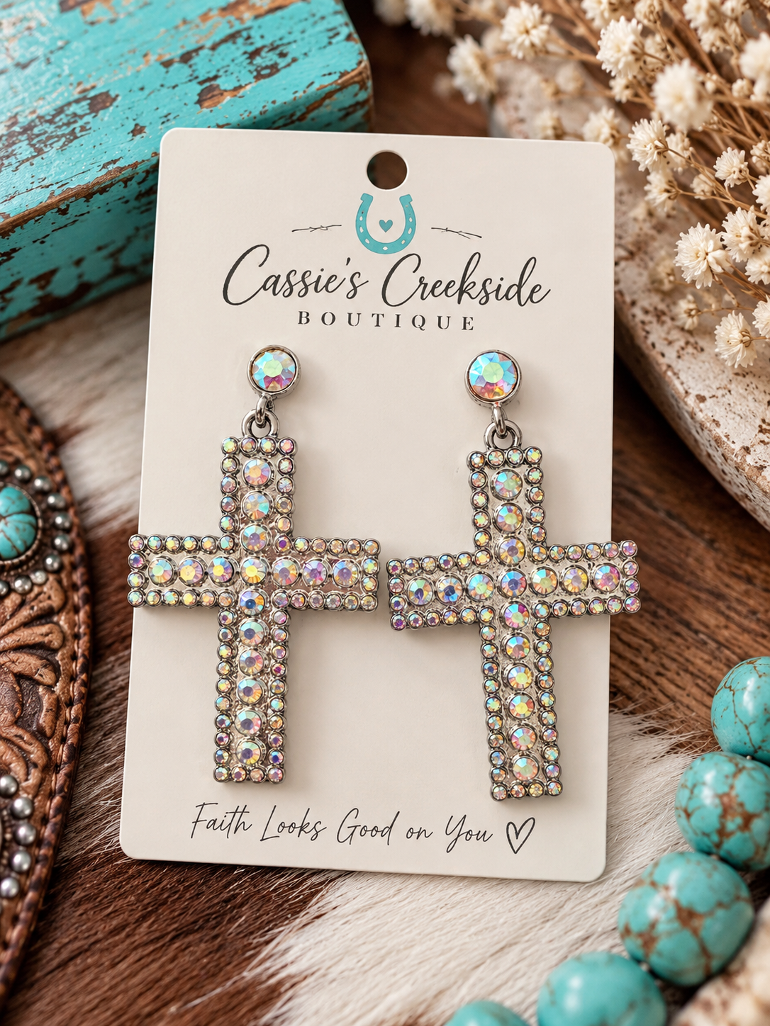 Saved by Sparkle Crystal Cross Earrings