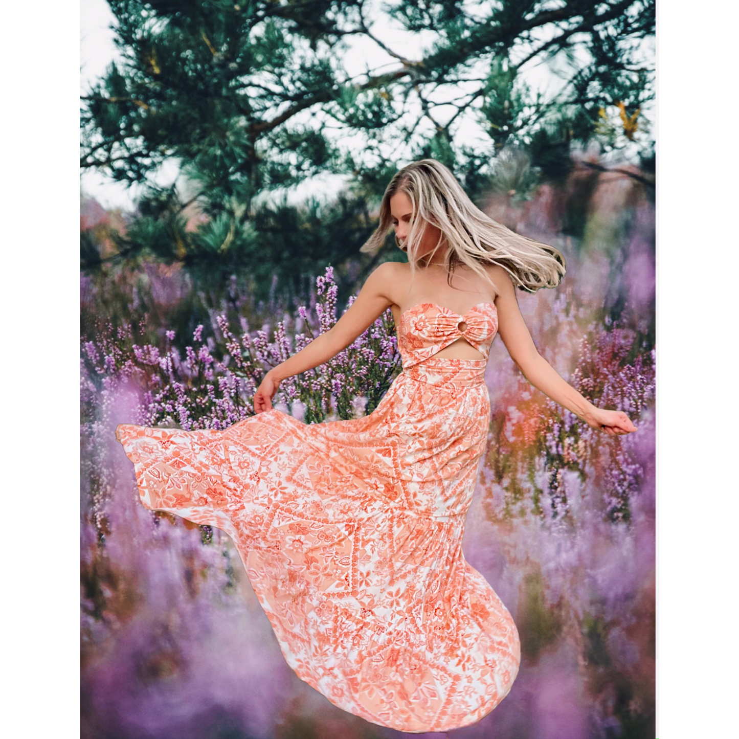 Ocean Breeze Orange Floral Print Strapless Maxi Dress - Cassie's Creekside Boutique