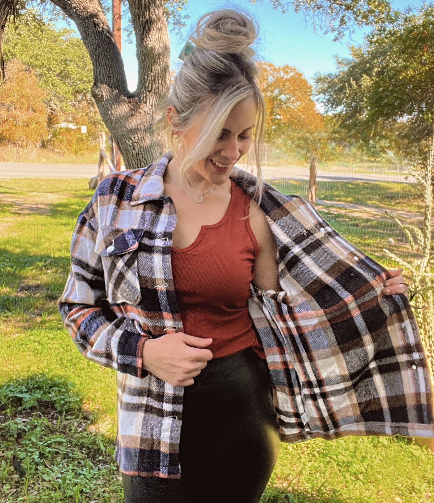 Pumpkin Spice Plaid Shacket - Cassie's Creekside Boutique