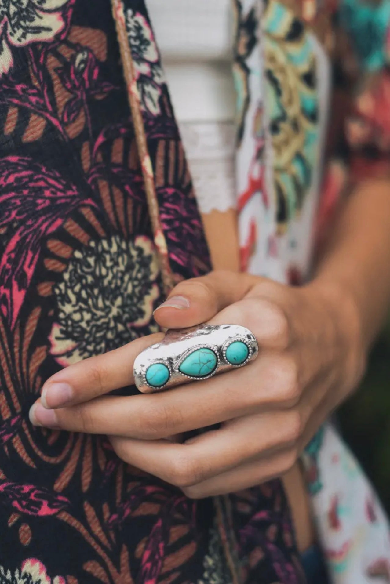 Waterfall Droplet Turquoise Stone Silver Ring - Cassie's Creekside Boutique