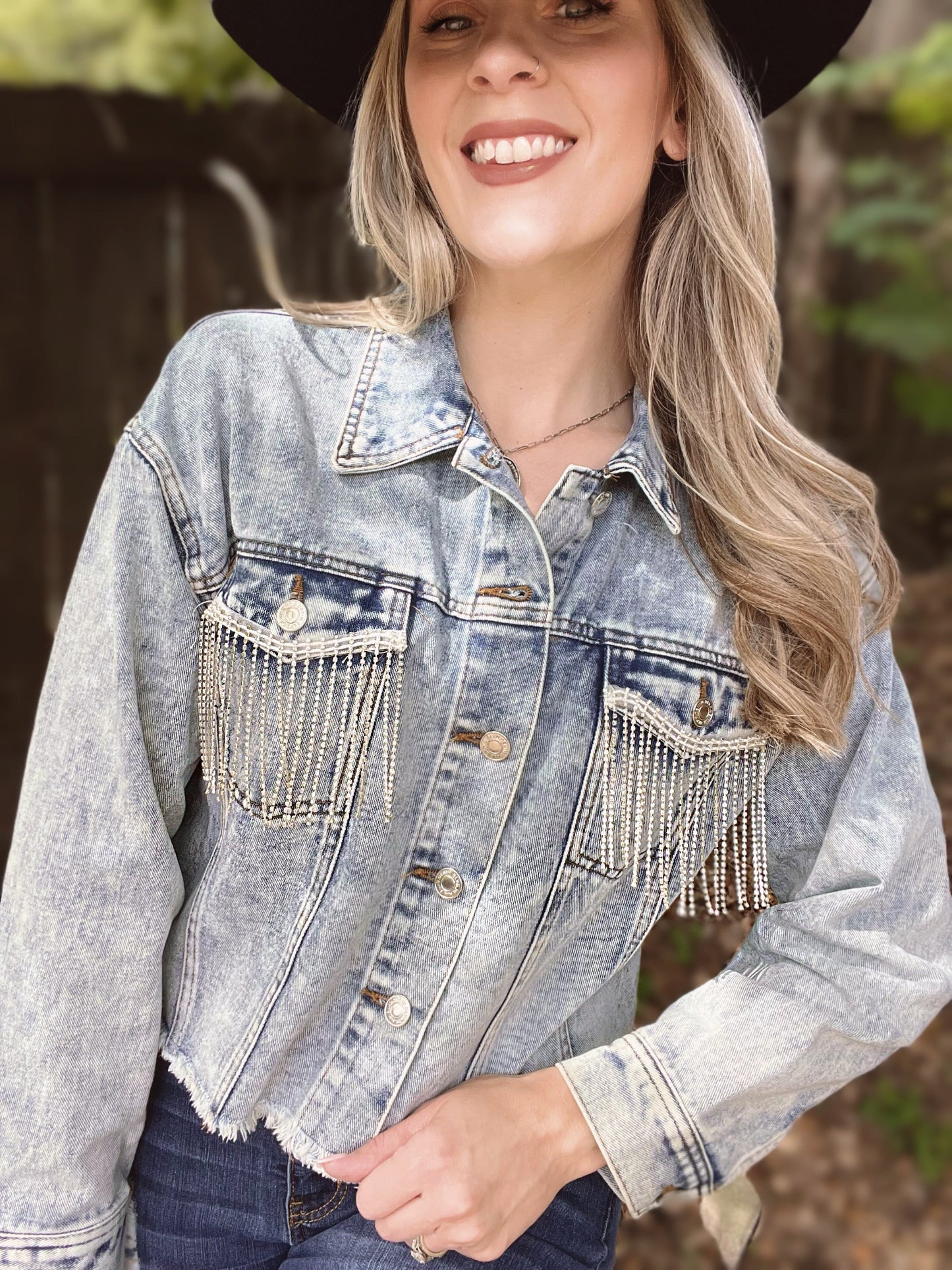 Rhinestone Fringe Denim Jacket