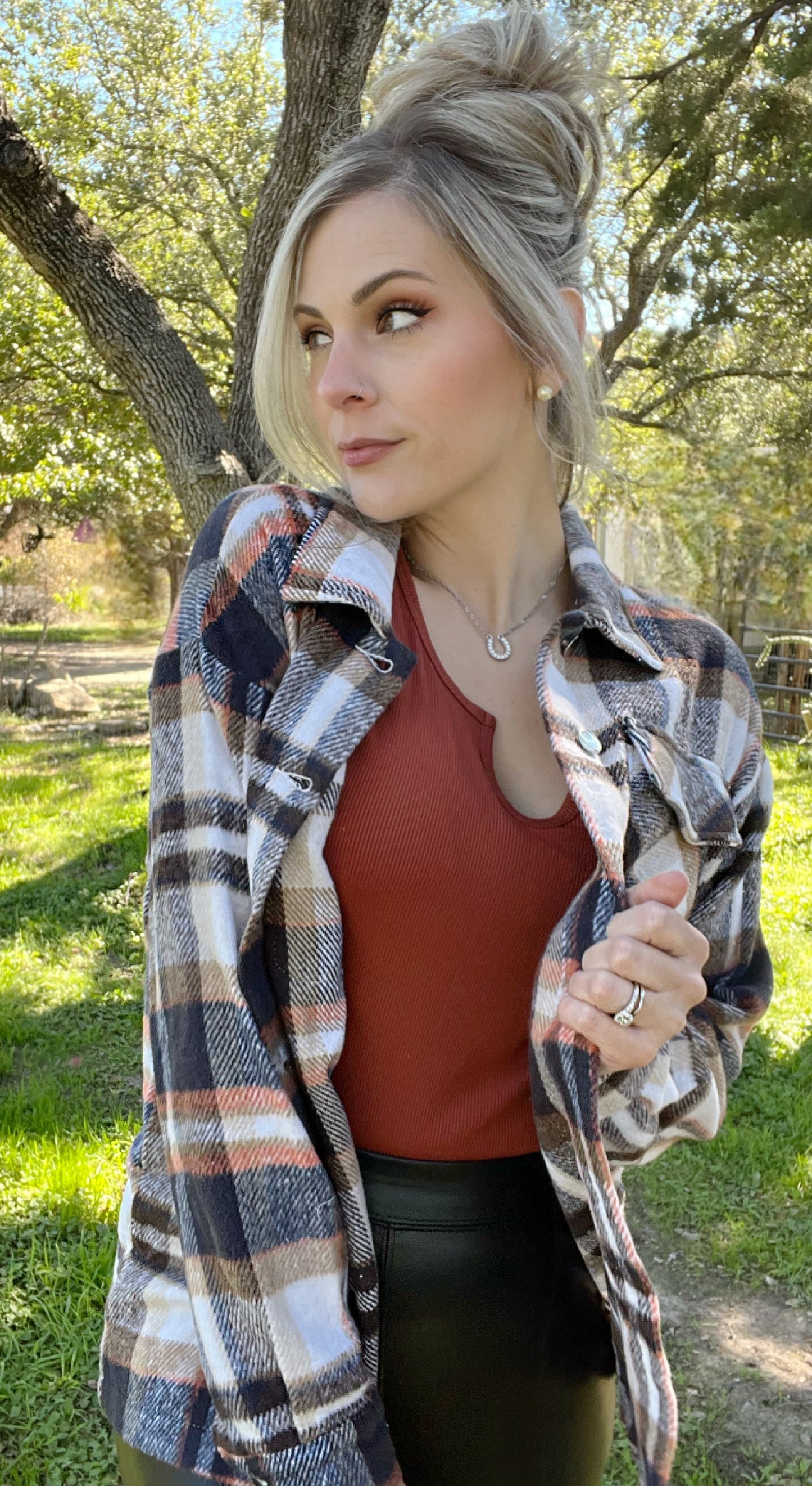Pumpkin Spice Plaid Shacket - Cassie's Creekside Boutique