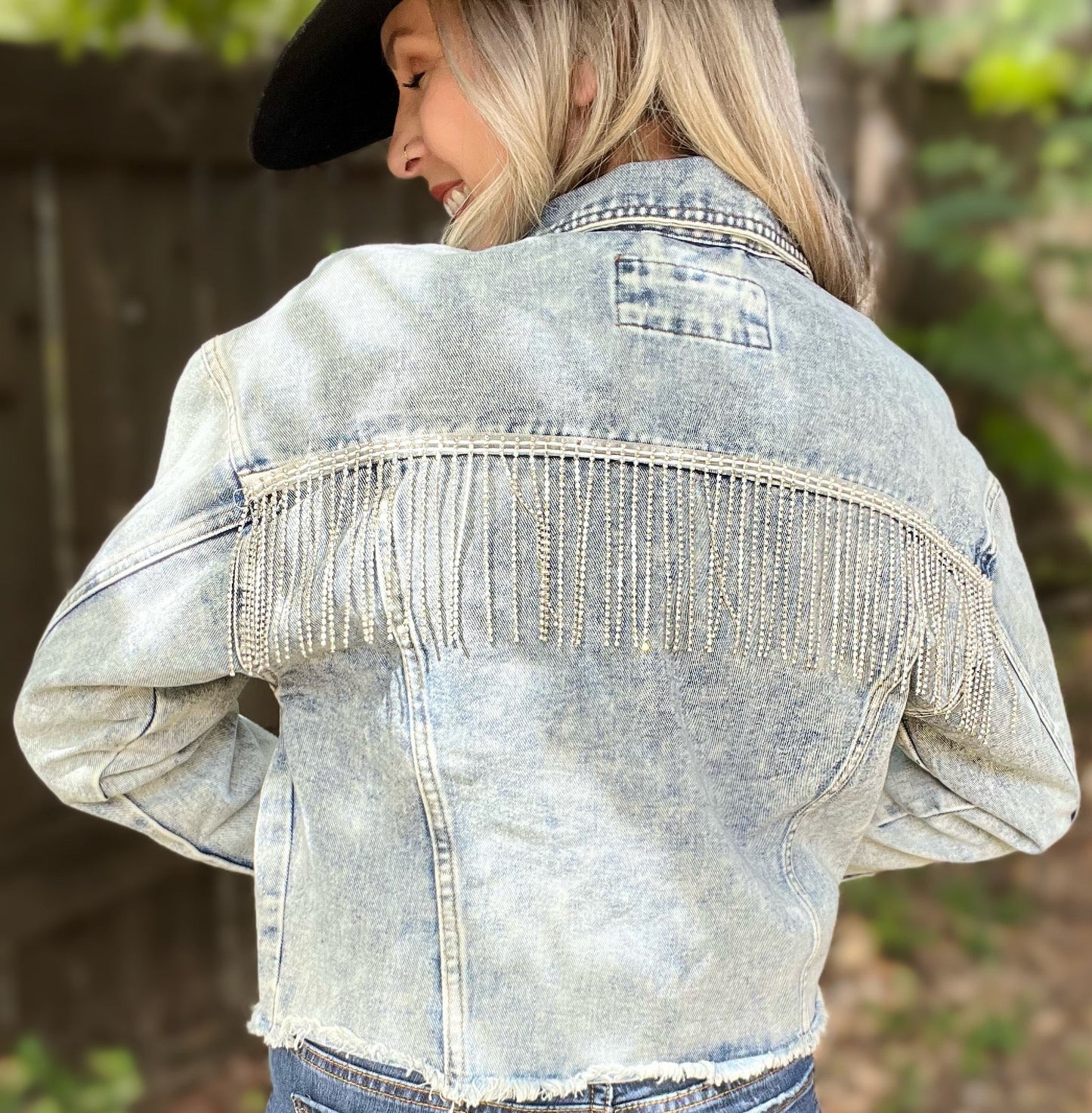 Rhinestone Fringe Denim Jacket