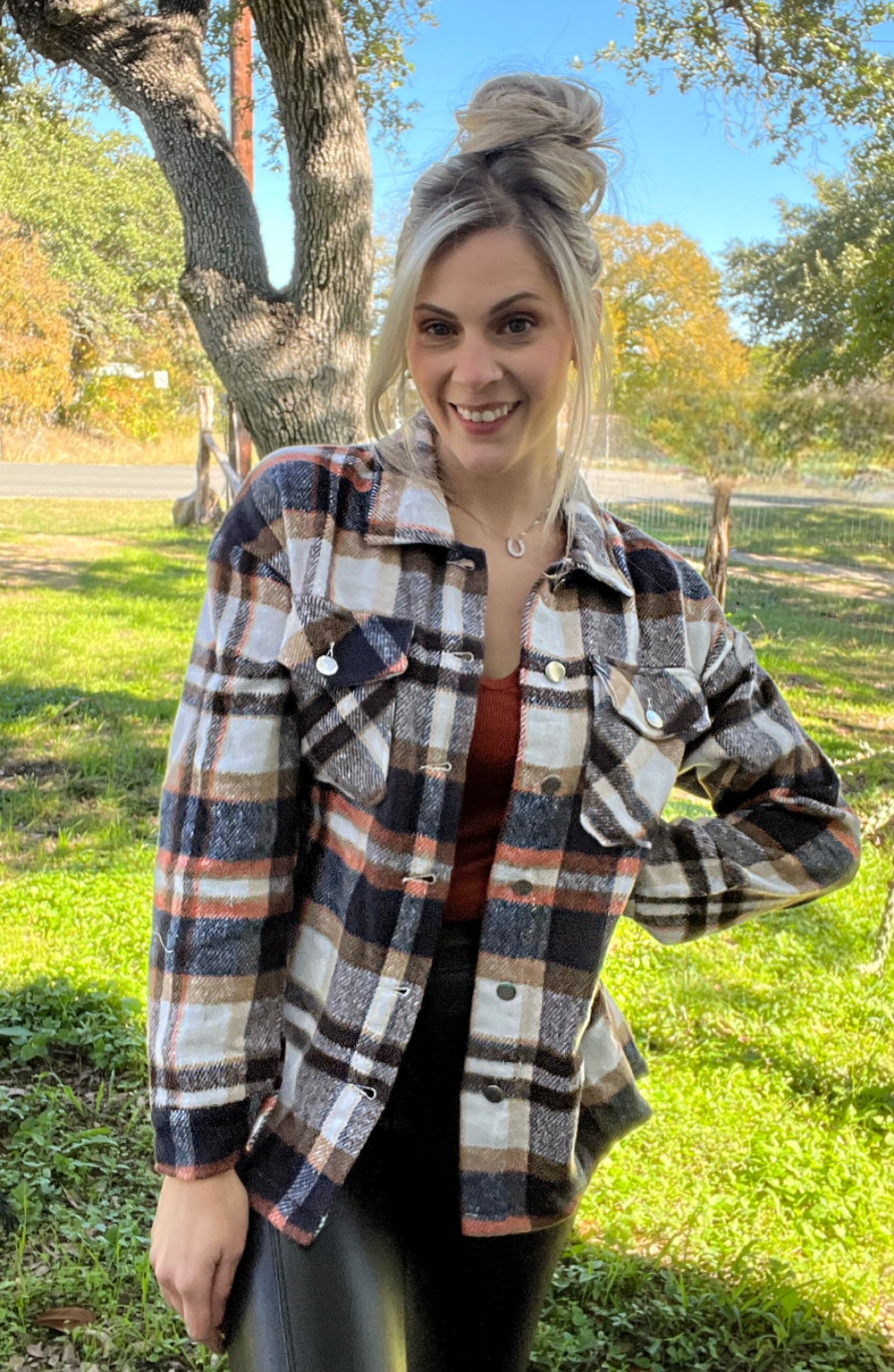 Pumpkin Spice Plaid Shacket - Cassie's Creekside Boutique