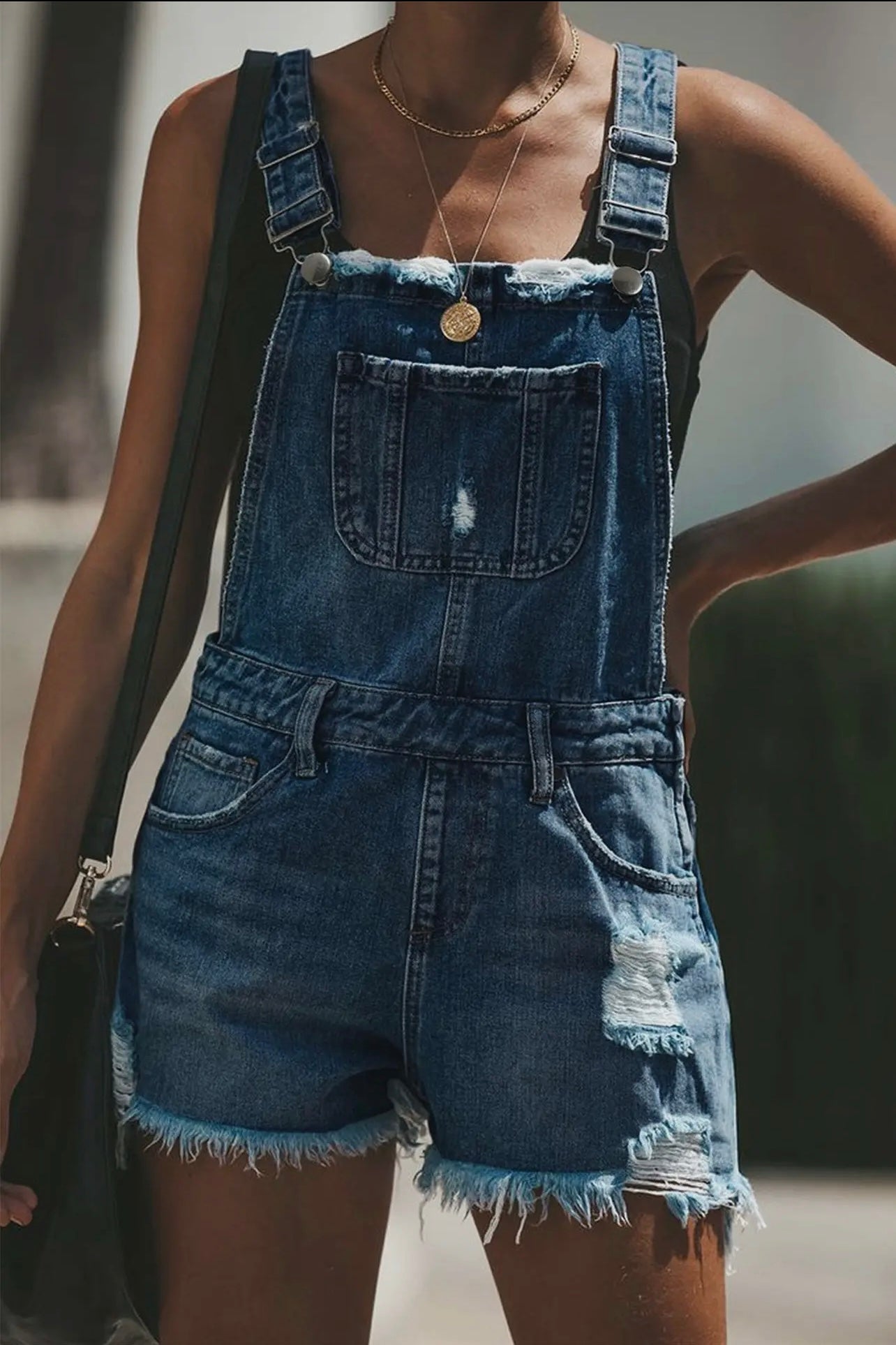 Ripped denim shortalls fashion