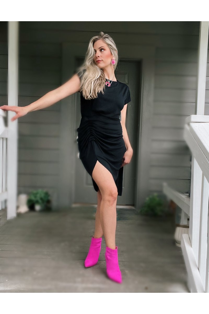 Shirring Black Mini Dress