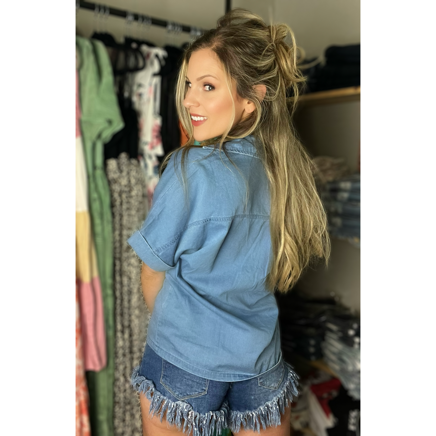 Bury Me In Blue Denim Top - Cassie's Creekside Boutique
