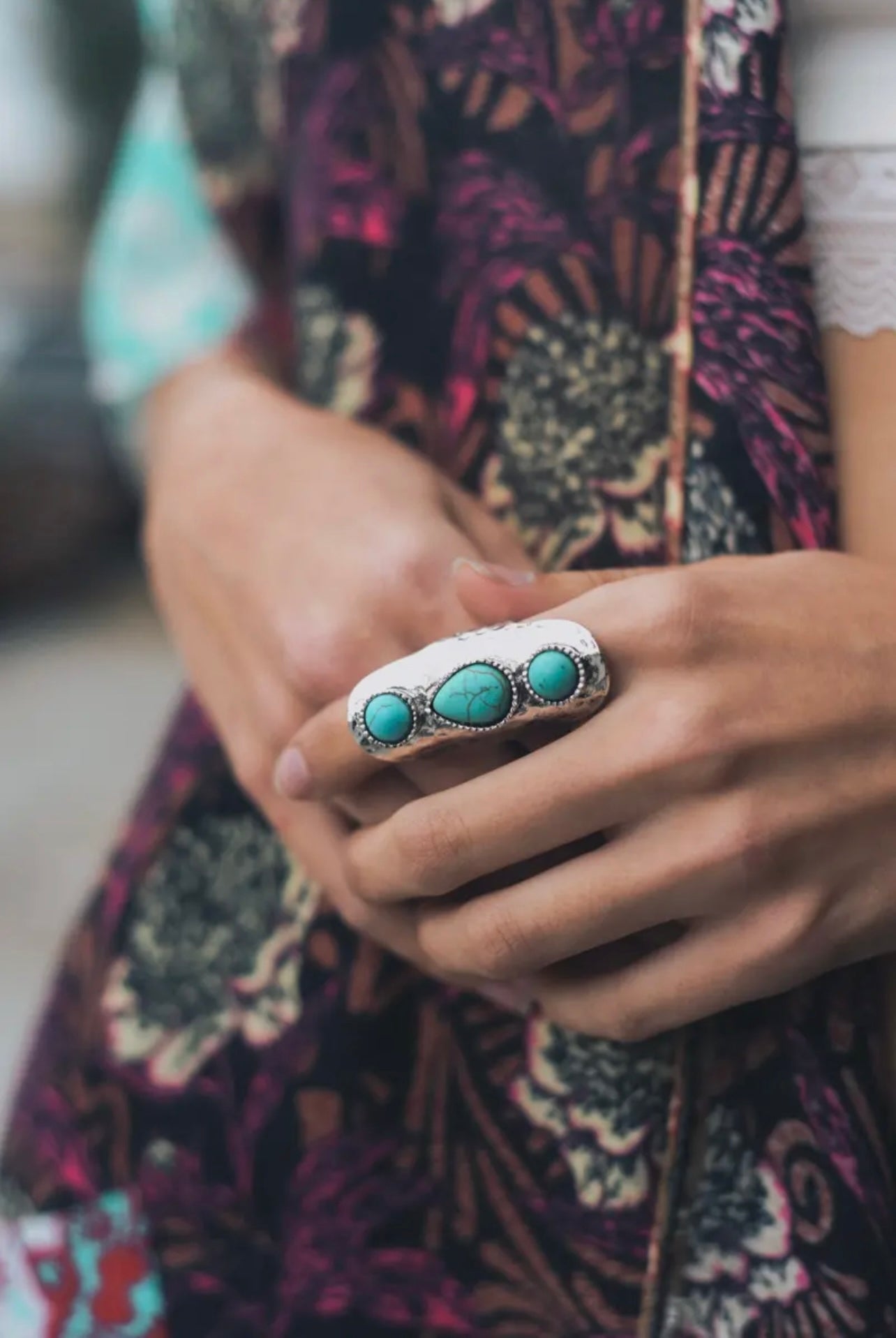 Waterfall Droplet Turquoise Stone Silver Ring - Cassie's Creekside Boutique