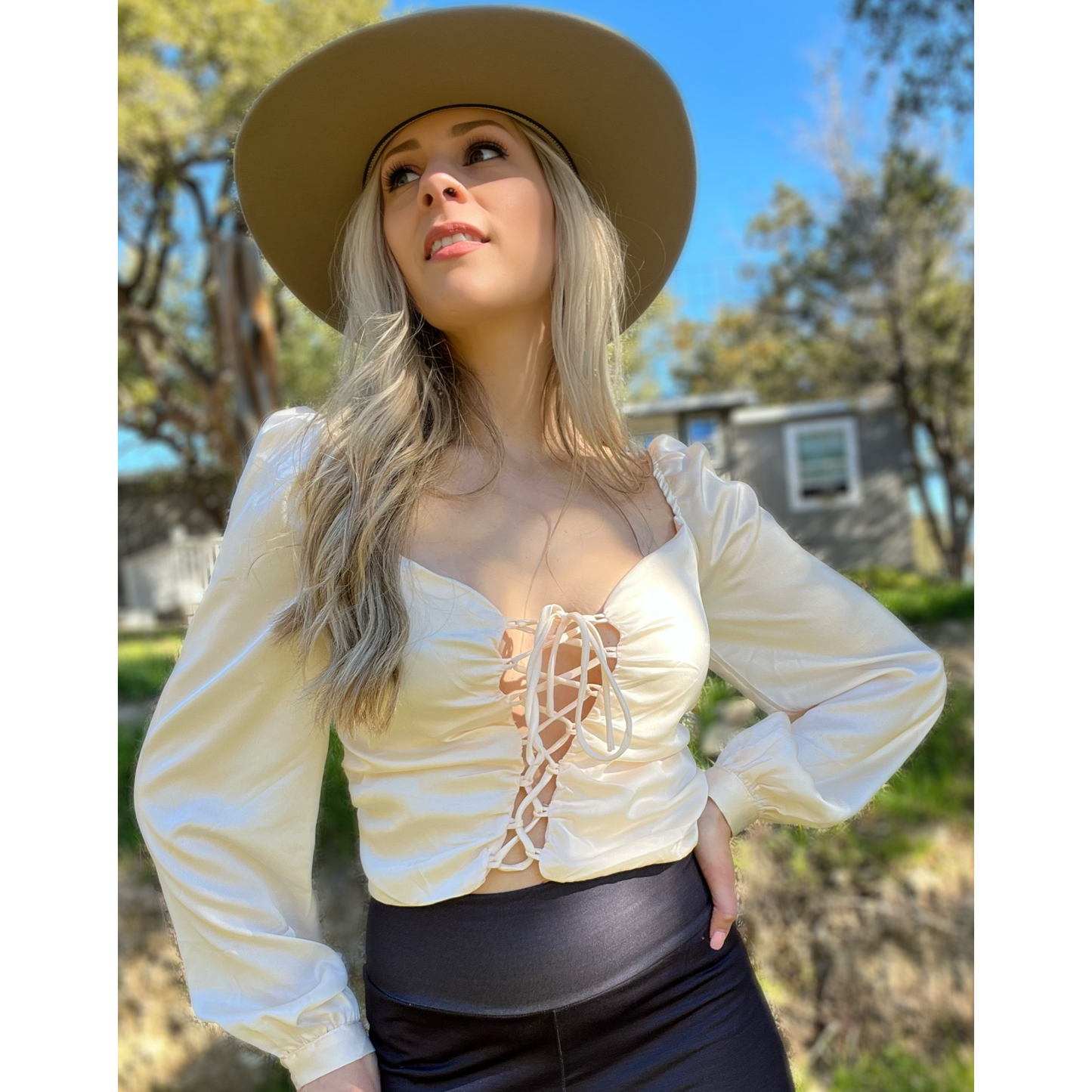 Ivory Lace Up Crop - Cassie's Creekside Boutique