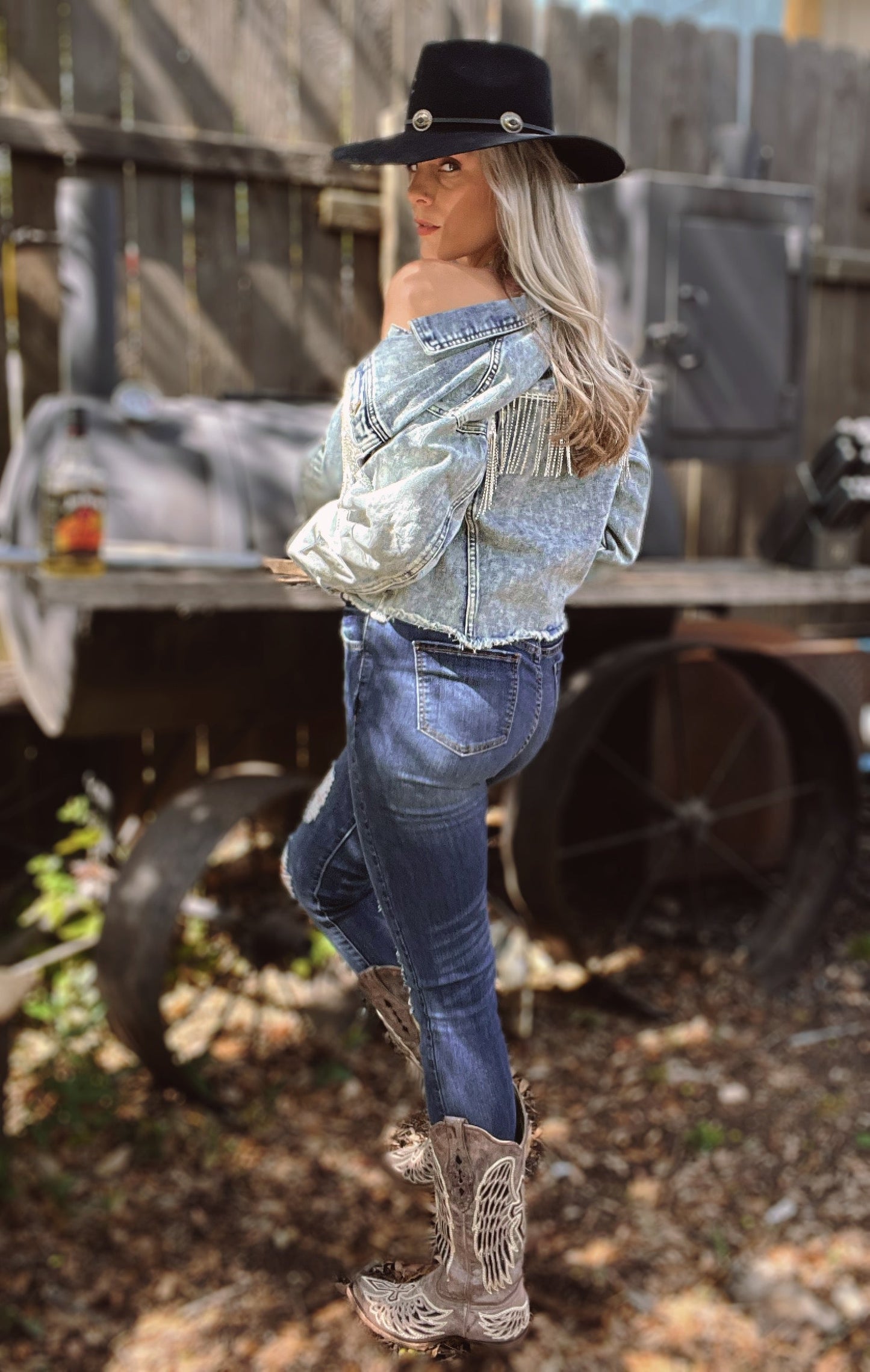Rhinestone Fringe Denim Jacket