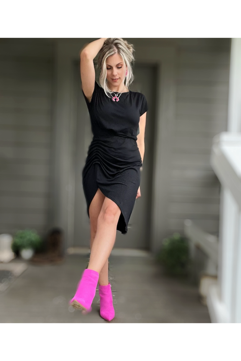 Shirring Black Mini Dress