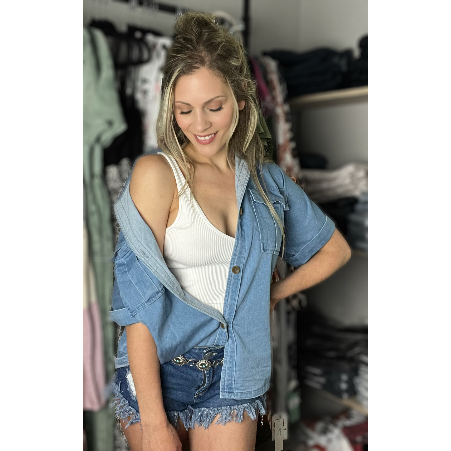 Bury Me In Blue Denim Top - Cassie's Creekside Boutique