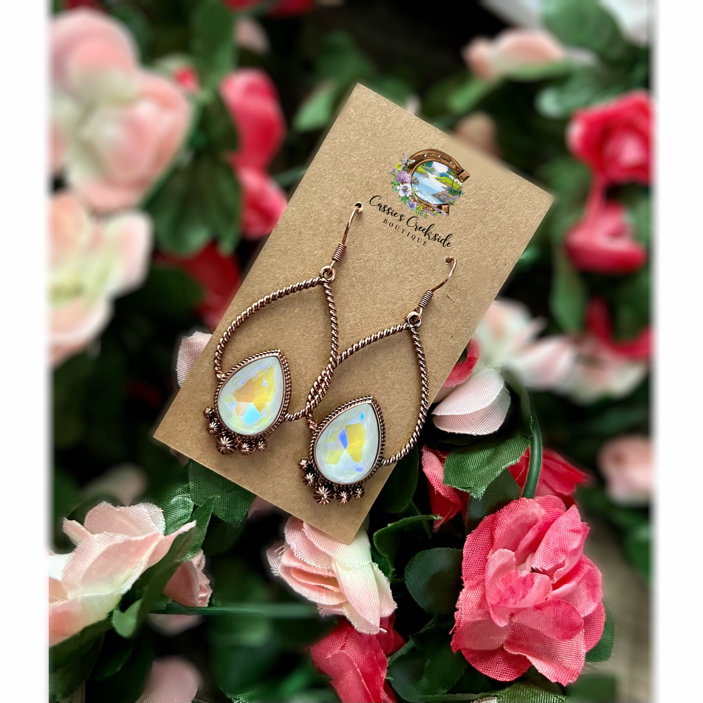 Rhinestone Teardrop Copper Earrings - Cassie's Creekside Boutique
