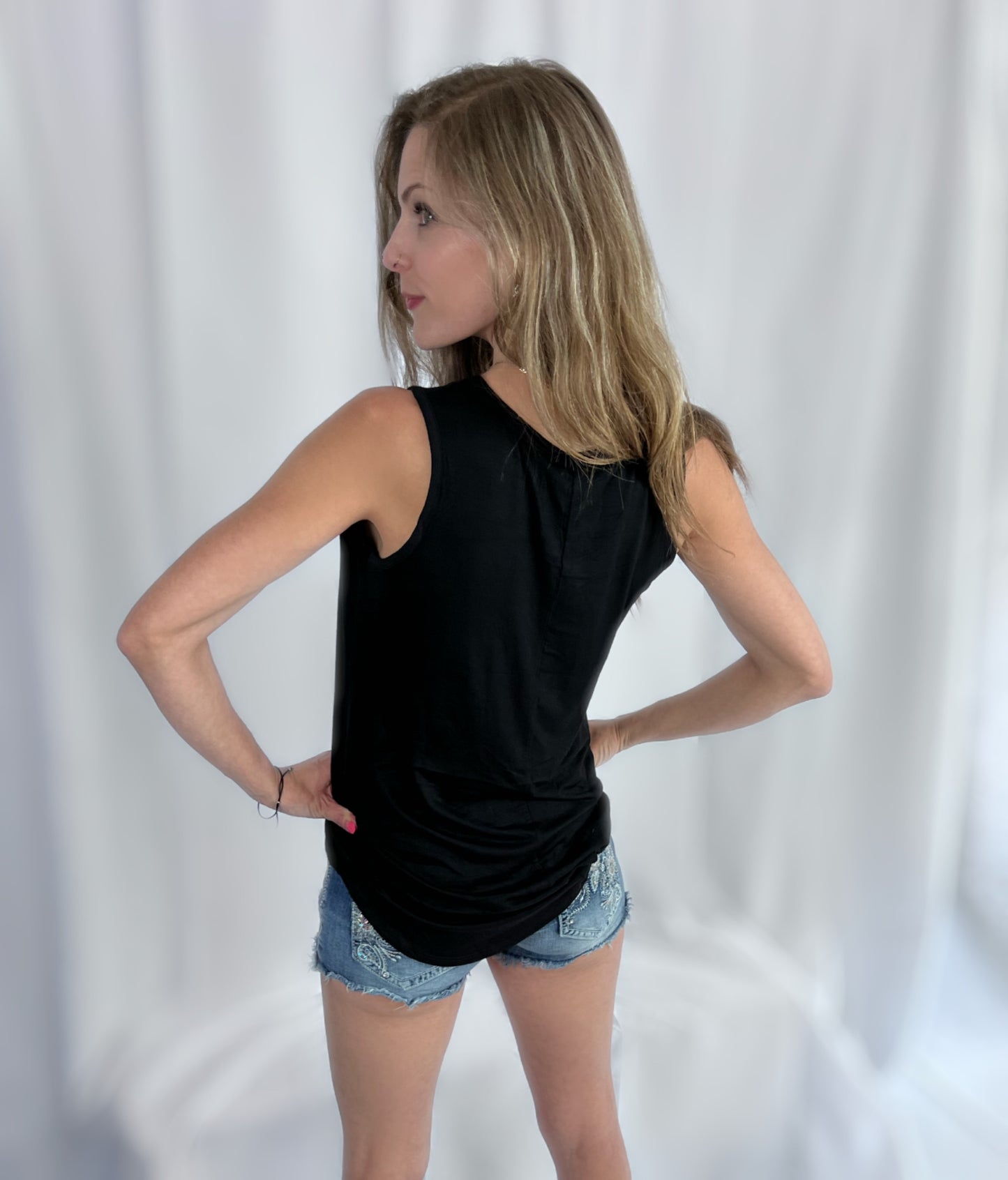 Black Loose Fit V-Neck Tank - Cassie's Creekside Boutique