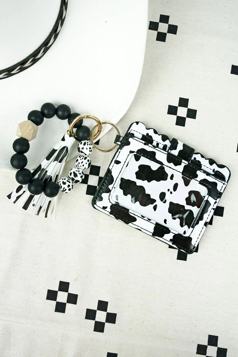 Print Beaded Bracelet Keychain With ID Card Holder - Cassie's Creekside Boutique