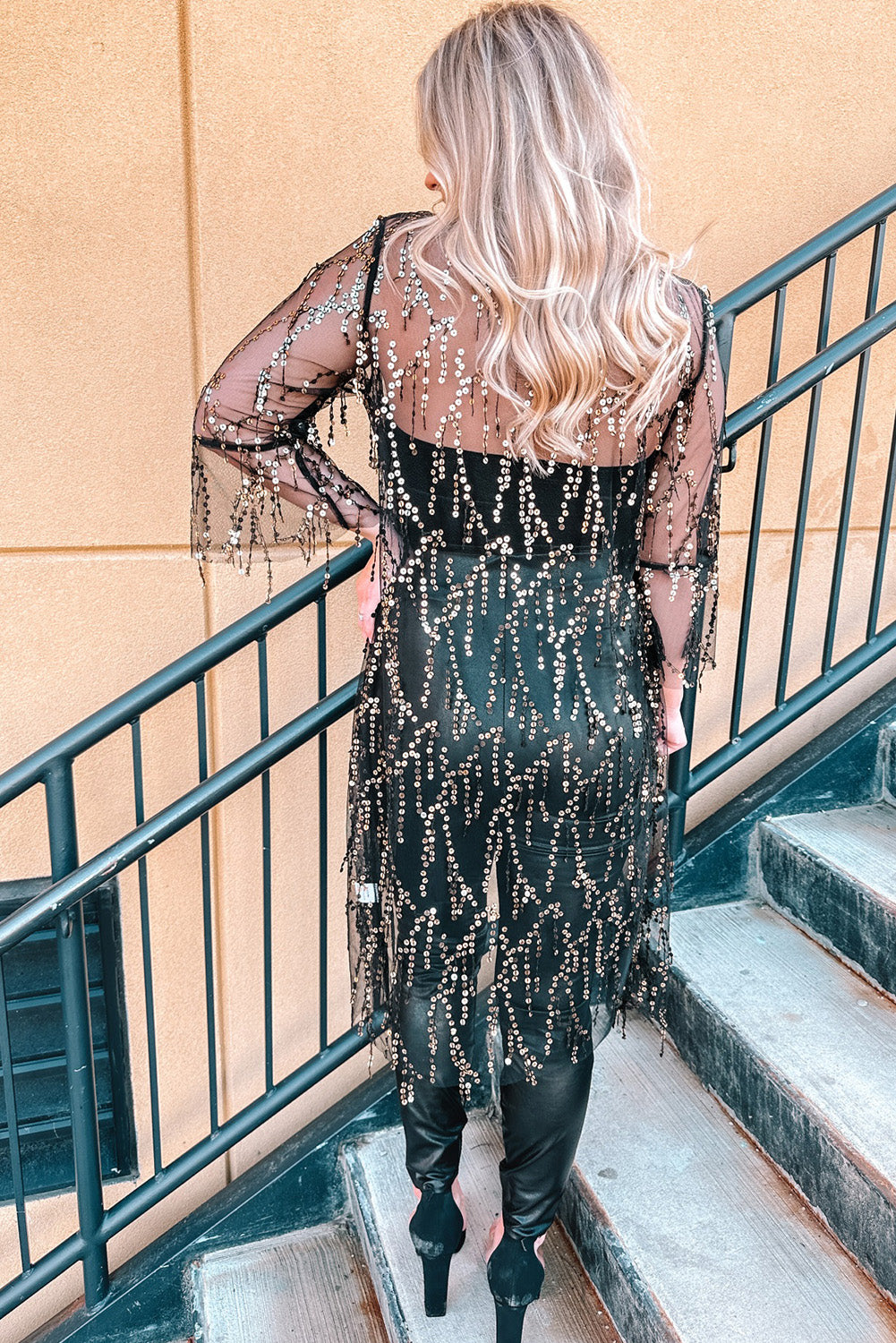 Black Sequin Sheer Long Sleeve Kimono - Cassie's Creekside Boutique