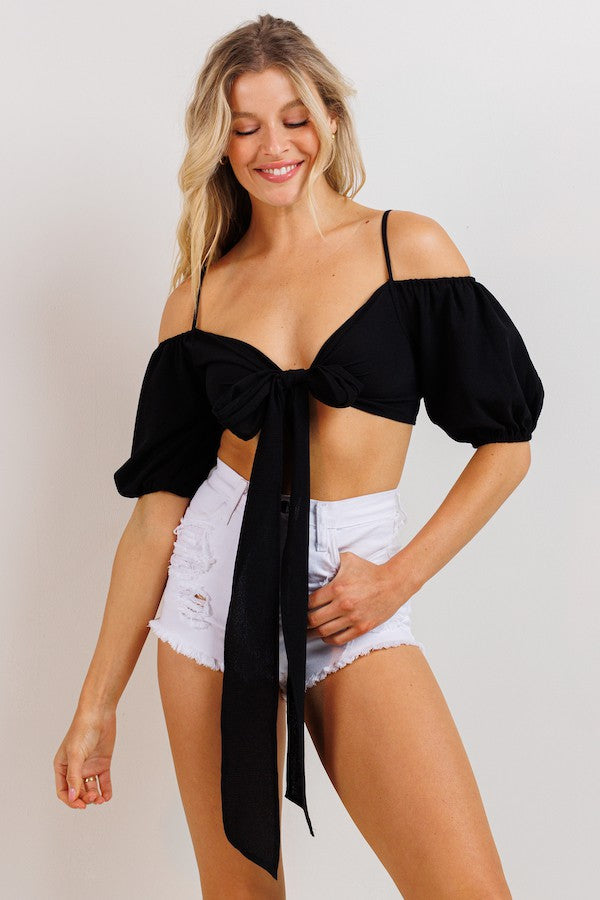 Black Puff Sleeve Crop Top - Cassie's Creekside Boutique