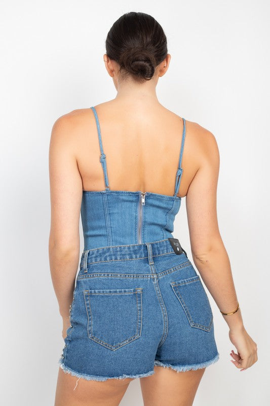 Criss-Cross Cami Denim Top - Cassie's Creekside Boutique