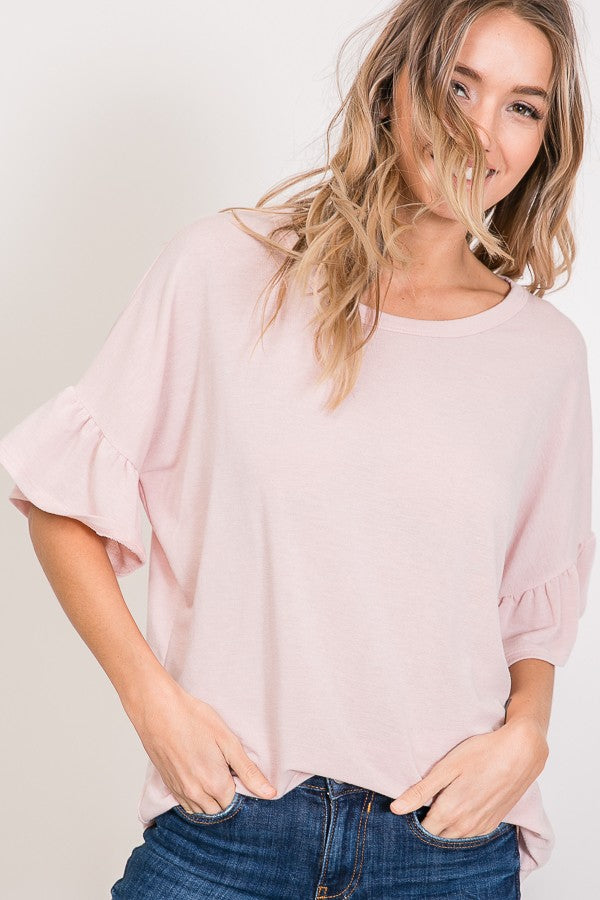 Dusty Pink Ruffle Sleeve Top - Cassie's Creekside Boutique