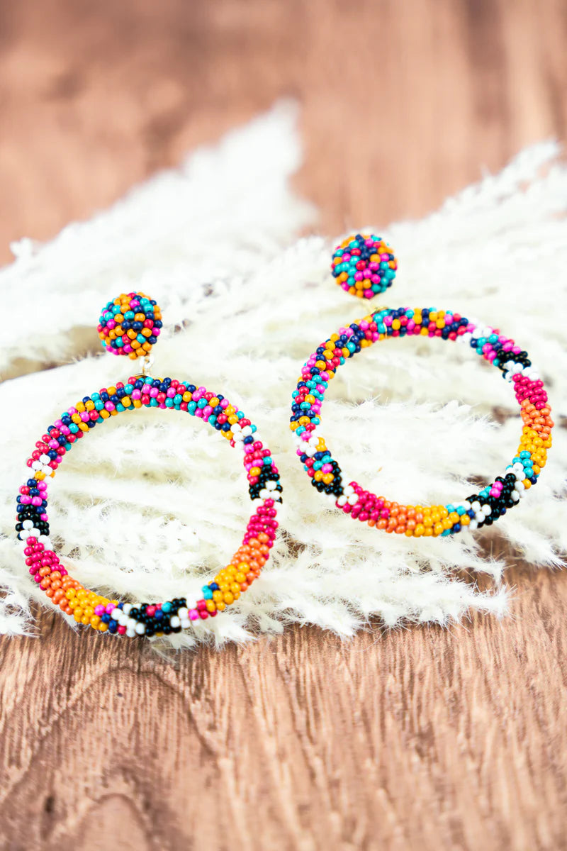 Edgemont Multi-Color Seed Bead Hoop Earrings - Cassie's Creekside Boutique