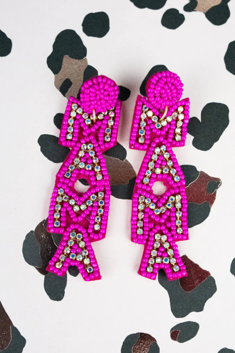 Seed Bead 'MAMA' Earrings - Cassie's Creekside Boutique