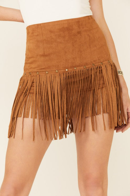Studded Fringe Mini Skirt - Cassie's Creekside Boutique